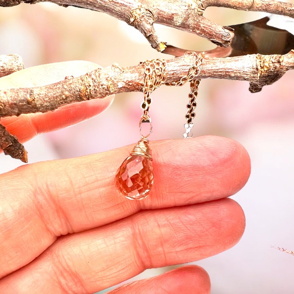 Handmade Natural Imperial Topaz Pendant Handcrafted Solid 14k Rose Gold no chain - Picture 6 of 10